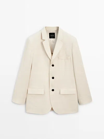 Massimo Dutti Americana Traje Con Lino In Pink