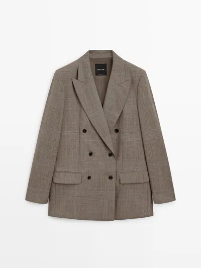 Massimo Dutti Americana Traje Cuadros Lana In Neutral