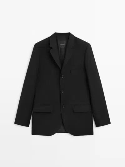 Massimo Dutti Americana Tres Botones Lana In Black