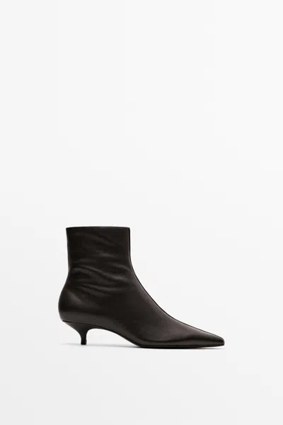 Massimo Dutti Ankle Leather Low Heel In Brown