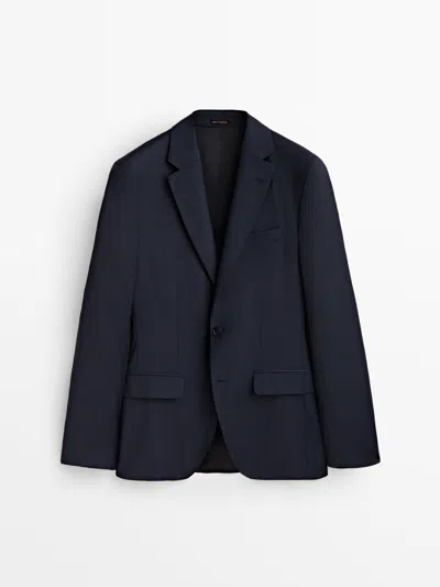 Massimo Dutti Anzugblazer Aus Reiner Wolle Mit Hahnentrittmuster In Navy Blue