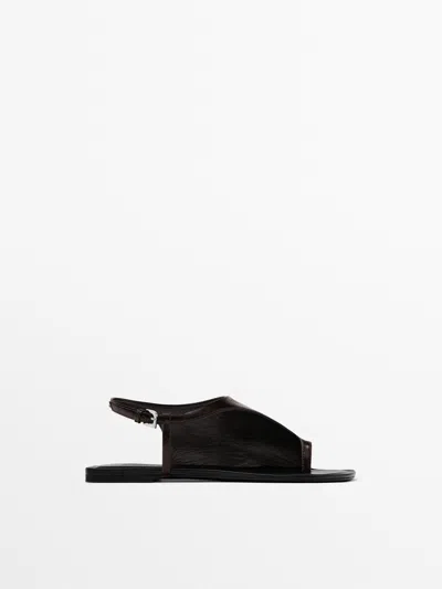 Massimo Dutti Asymmetric Flat Sandals In Brown