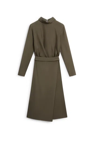 Massimo Dutti Vestido Midi Fluido Asimétrico In Brown