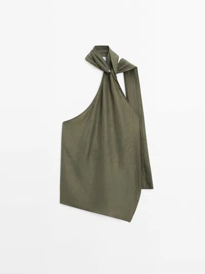 Massimo Dutti Asymmetric Halterneck Top In Moss