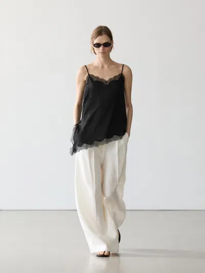 Massimo Dutti Asymmetric Linen Blend Camisole Top In Black