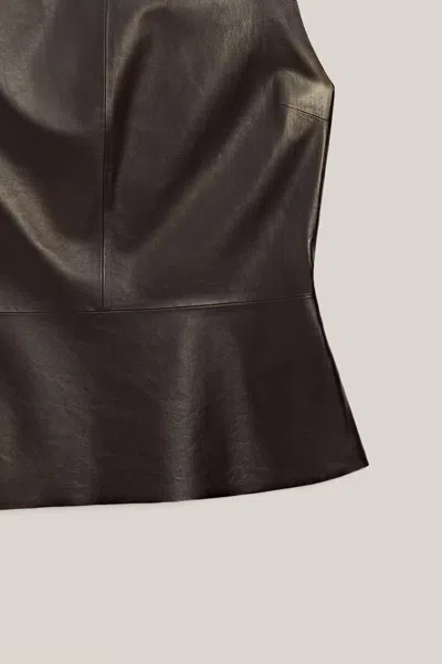 Massimo Dutti Asymmetric Nappa Leather Neck Top In Brown