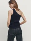 Massimo Dutti Asymmetrisches Top Im Rippenstrick Mit Detail In Marineblau