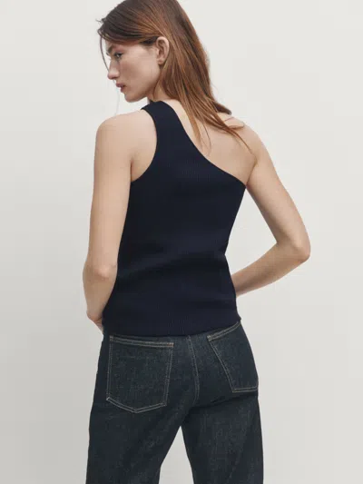 Massimo Dutti Asymmetrisches Top Im Rippenstrick Mit Detail In Marineblau