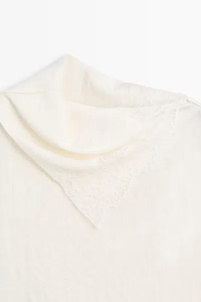 Massimo Dutti Asymmetric Roll Neck Top With Lace Detail In Yellow