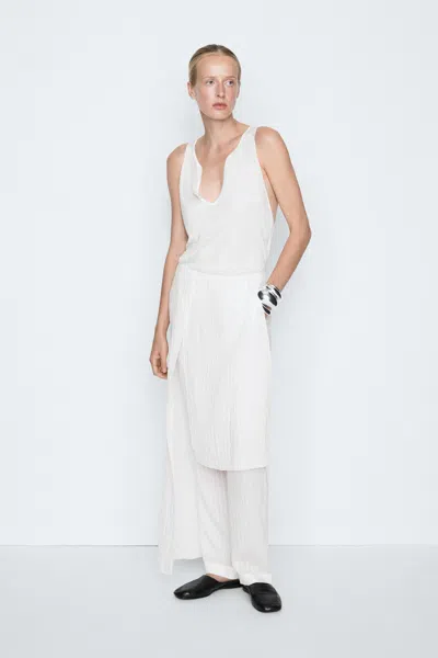 Massimo Dutti Asymmetric Striped Skort In White
