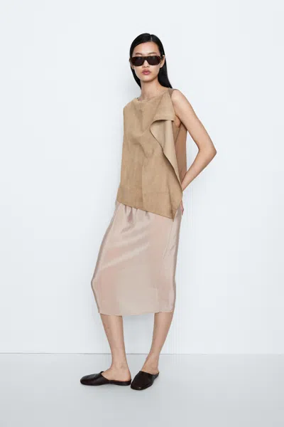 Massimo Dutti Asymmetric Suede Top In Brown