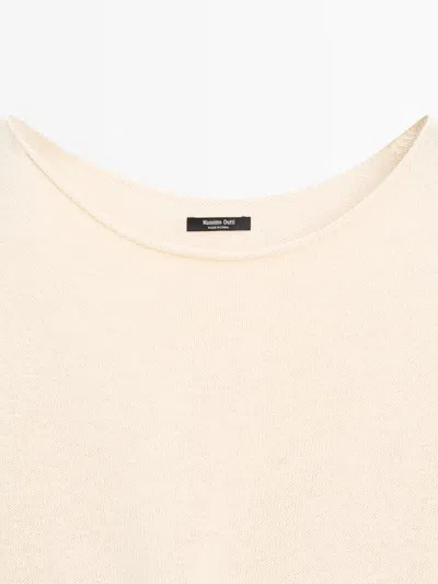 Massimo Dutti Asymmetric Sweater With Linen And Bow Detail In White