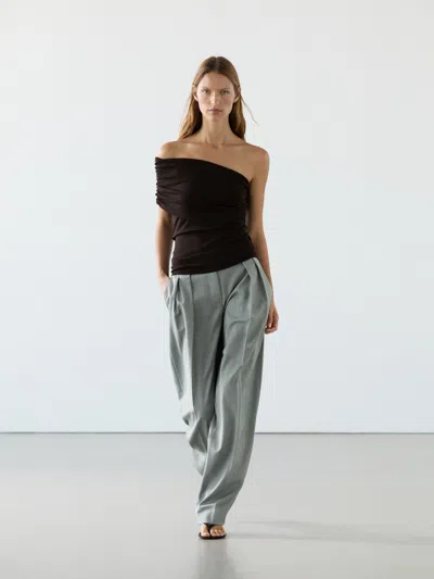 Massimo Dutti Asymmetric Top With Draped Neckline In Brown