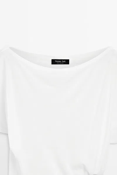 Massimo Dutti Asymmetric Top With Embroidered Detail In White