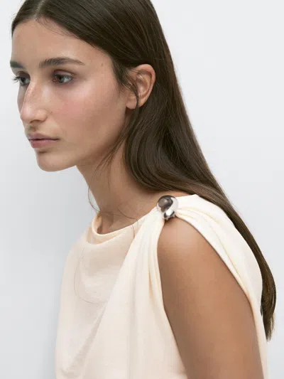 Massimo Dutti Asymmetric Top With Shoulder Appliqué In White