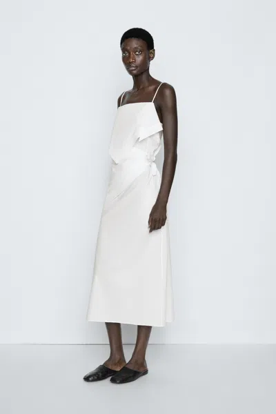 Massimo Dutti Robe Midi À Volants Asymétriques In Blanc Cassé