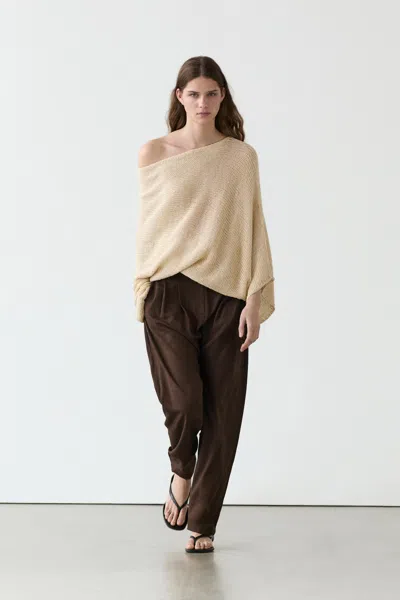 Massimo Dutti Baggy Trousers With Pleated Details In Brown