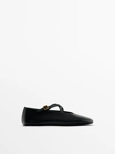 Massimo Dutti Ballet Flats With Crossover Straps In Black