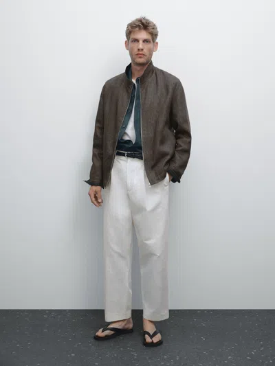 Massimo Dutti Balloon Fit Trousers With Double Darts In Brown