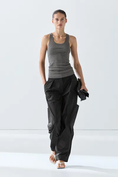 Massimo Dutti Barrel Fit Cargo Pants In Black