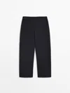Massimo Dutti Barrel Fit Carpenter Trousers In Navy Blue
