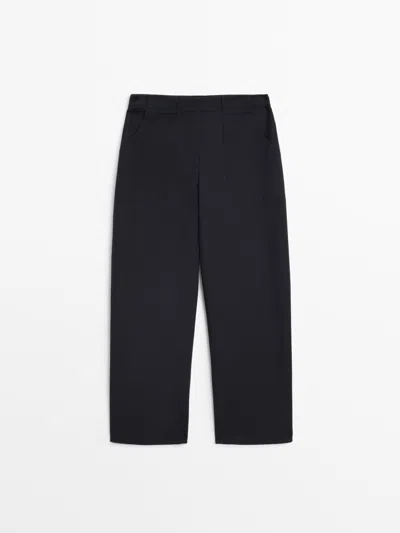 Massimo Dutti Barrel Fit Carpenter Trousers In Navy Blue