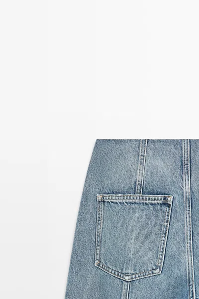 Massimo Dutti Barrel Fit Jeans With Seam Details In Blue
