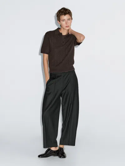 Massimo Dutti Barrel Fit Trousers With Elasticated Waistband In Black
