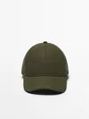 Massimo Dutti Cotton Canvas Cap In Khaki