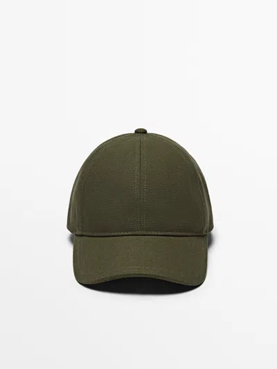 Massimo Dutti Cotton Canvas Cap In Khaki