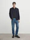 Massimo Dutti Baumwoll-hemdjacke Mit Brusttasche In Marineblau