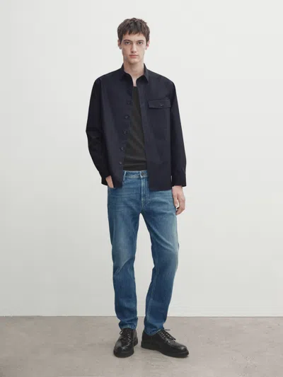 Massimo Dutti Baumwoll-hemdjacke Mit Brusttasche In Marineblau