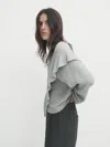 Massimo Dutti Baumwollbluse Mit Volant In Grau