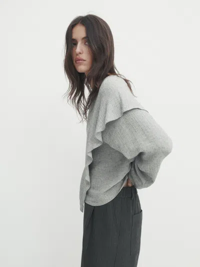 Massimo Dutti Baumwollbluse Mit Volant In Grau