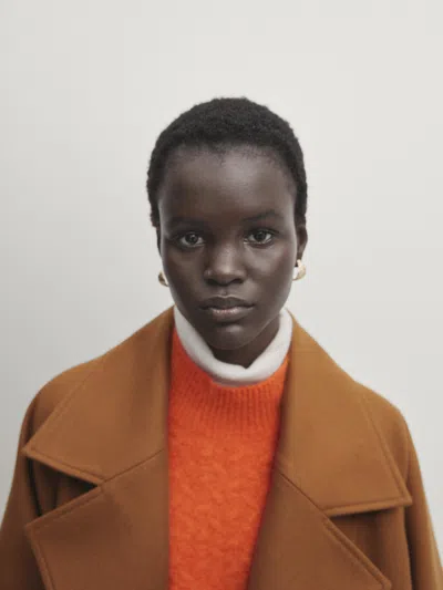 Massimo Dutti Belted Coat With Pleated Detail And Cuffs In Camel