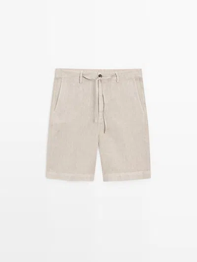 Massimo Dutti Bermuda 100% Lino In Pink