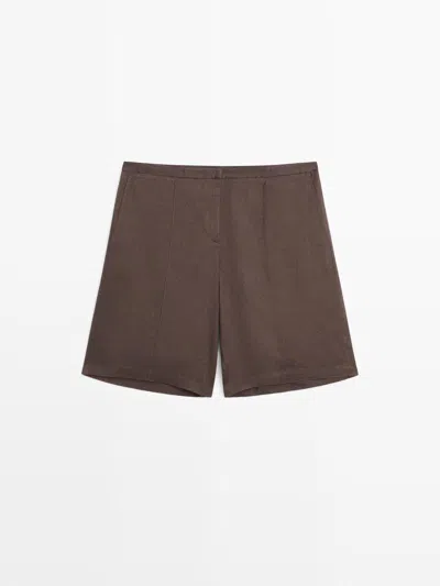 Massimo Dutti Bermuda Corta 100% Lino In Brown