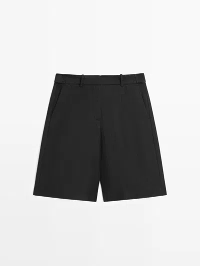 Massimo Dutti Bermuda Larga Lino In Black