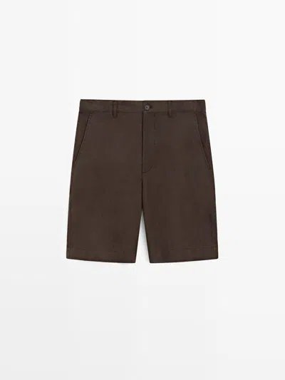 Massimo Dutti Bermuda Larga Lino In Brown