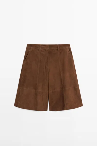 Massimo Dutti Bermuda Larga Piel Ante In Brown