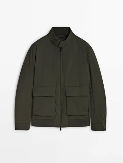 Massimo Dutti Bi-stretch Jacket With Pockets In Khaki