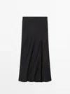 MASSIMO DUTTI BIAS-CUT TEXTURED MIDI SKIRT WITH SPLIT DETAIL