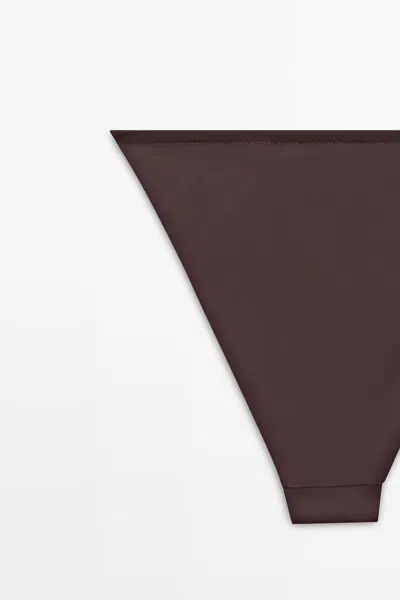 Massimo Dutti Bikini Bottoms With Contrast Bow In Brown