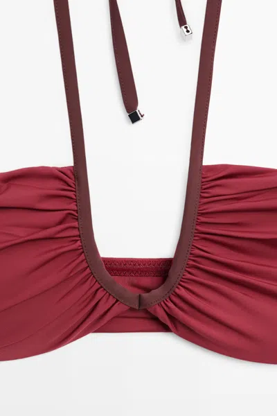 Massimo Dutti Bikini Top With Contrast Gathered Detail In Red