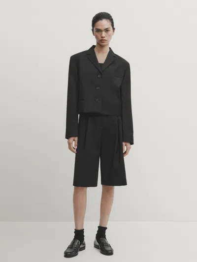 Massimo Dutti Black Cropped Blazer With Buttons In Schwarz