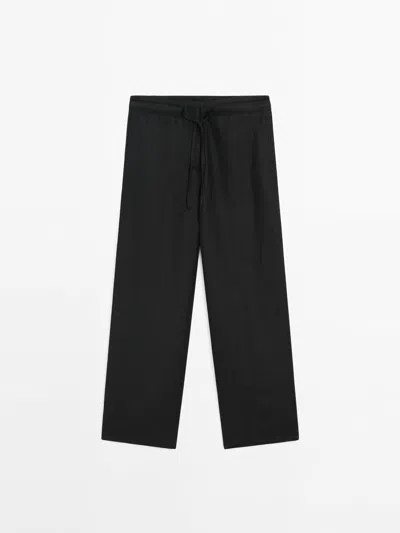 Massimo Dutti Black Drawstring Co Ord Trousers
