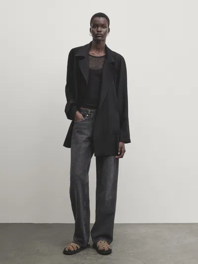 Massimo Dutti Black Flowing Overshirt With Belt In Schwarz