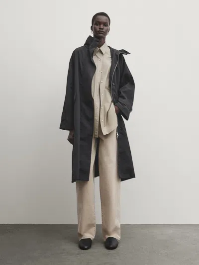 Massimo Dutti Schwarzer Parka Mit Kapuze In Black