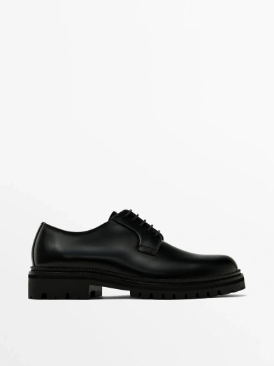Massimo Dutti Black Leather Track Sole Shoes