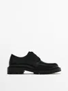 Massimo Dutti Black Moc Toe Shoes In Black